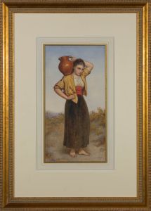 Gustavus A. Bouvier (1837-1921) - Watercolour, Portrait of a Girl with a Jug