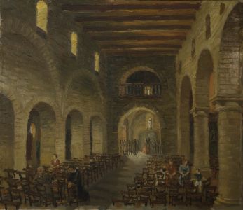 Early 20th Century Oil - Glowing Cathedral Interior
