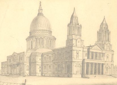 Early 20th Century Graphite Drawing - St. Paul's Cathedral