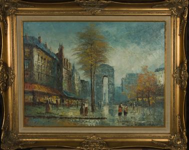 Framed 20th Century Acrylic - Parisian Street Scene
