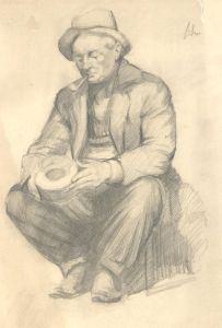 Mid 20th Century Graphite Drawing - the Smoking Man