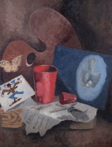 Style of Victor Pasmore CBE (1908–1998) - Mid 20thC Oil, Red Cup Still Life