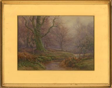 Signed & Framed 1893 Watercolour - Winter Forest
