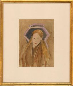 After Gwen John  - 20th Century Watercolour, Little Girl Wearing a Large Hat