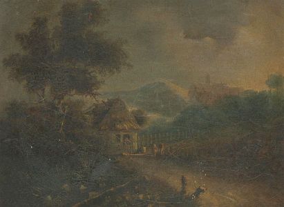 Early 19th Century Oil - Meeting At The Cottage