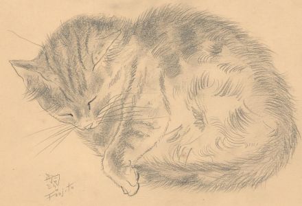 After Tsuguharu Foujita (1886–1968) -Early 20thC Graphite Drawing, Sleeping Cat