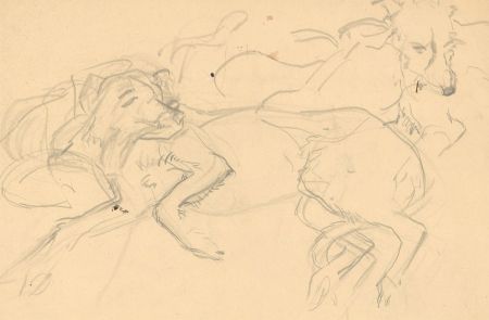 John Murray Thompson (1885-1974) - 20th Century Graphite Drawing, Relaxing Dogs