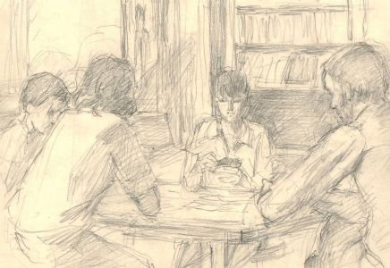 Maurice Feild (1905-1988) - Early 20th Century Graphite Drawing, Figures Playing Cards