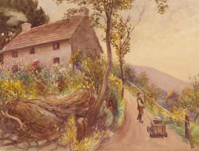 Attrib. William Maliphant (1862-1932) - 1890 Watercolour, Young Boy by Cottage