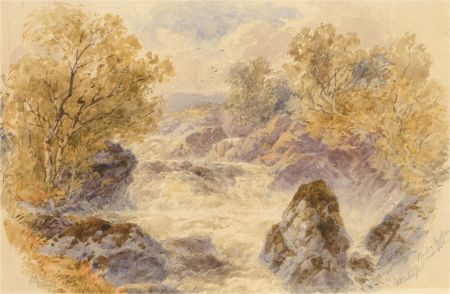 John Stuple - Signed 1877 Watercolour, Pont y Cyffin Waterfall