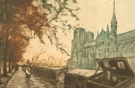 J. Remon - Early 20th Century Etching, Les Bouquinistes