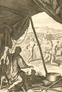Dutch Bible Scenes - 1720 Engraving, Ruth Gleaneth in the FIelds of Boaz