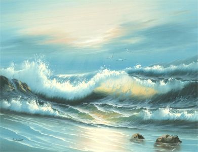 Schubert - Contemporary Acrylic, Splashing Waves & Seagulls