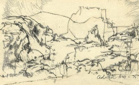 Adrian Hill PROI RBA (1895-1977) - 1975 Charcoal Drawing, Mountain Forms