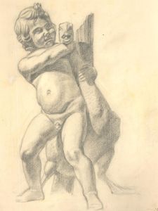Malcolm Rogers - Early 20th Century Graphite Drawing, Boy With Goose