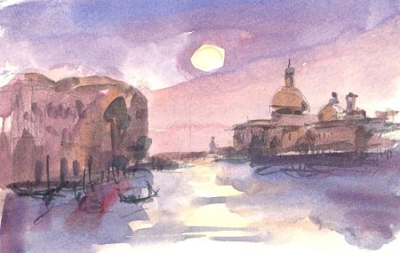 Ronald Olley (b.1923) - Mid 20th Century Watercolour, Venice at Full Moon