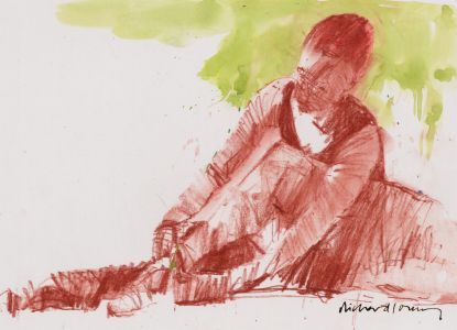 Richard J.S. Young - Contemporary Pastel, Ballerina Tending to her Pointe Shoes