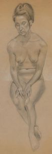 Mid 20th Century Charcoal Drawing - Female Nude Sitter
