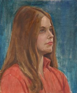 E.L. Edwards - Mid 20th Century Oil, Young Woman In Red