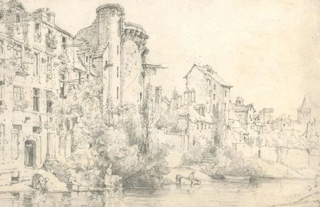 20th Century Graphite Drawing - Study of a Castle