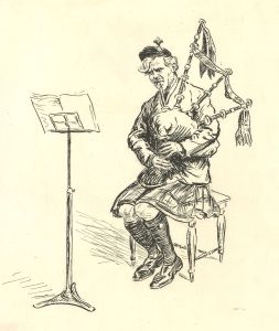 Early 20th Century Pen and Ink Drawing - The Bagpipe Player