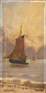 K.P. - For Restoration 19th Century Oil, Boats at Sea