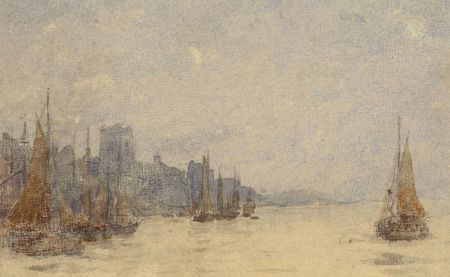 Late 19th Century Watercolour - Town View with Boats