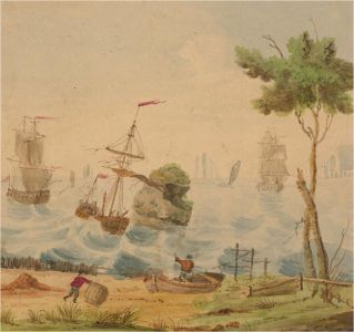 Catherine Board - Early 19th Century Watercolour, Choppy Waters At The Shore