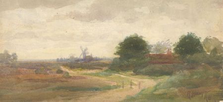 Signed 1889 Watercolour - Overcast Landscape