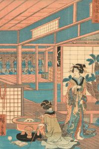 Utagawa Hiroshige (1797-1858) - Japanese Woodblock, Interior Scene
