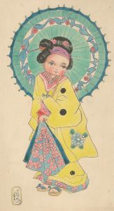 Early 20th Century Watercolour - Geisha with Parasol