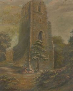 Double Sided Mid 19th Century Oil - Tower Ruins with Figures