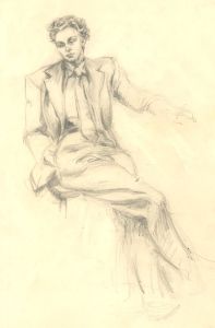 Mid 20th Century Graphite Drawing - The Well Dressed Young Man