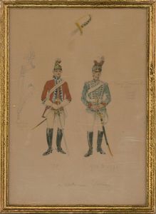 Military Uniform Studies - Framed c. 1790 Watercolour, Devonshire Yeomanry