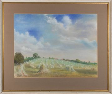 Framed 1947 Pastel - The Hay Harvest