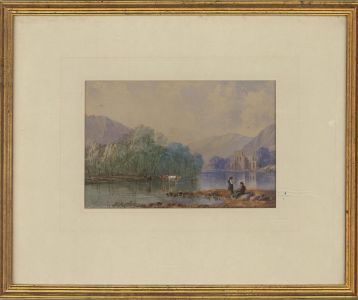 Alfred H. Vickers (1853-1907) - Watercolour, Landscape View with Livestock