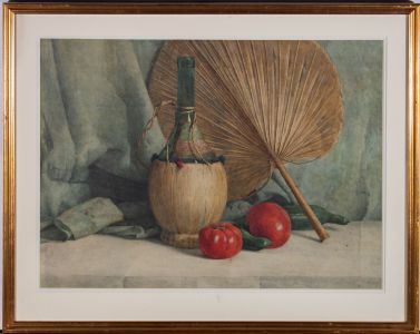 Early 20th Century Watercolour - Still Life with Bamboo Fan