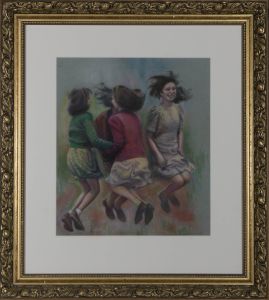 Framed Mid 20th Century Pastel - Skipping Schoolgirls