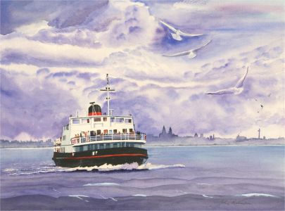 John Robinson - Contemporary Watercolour, Ferry Scene