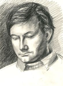 Jane Bond RP NEAC - 20th Century Charcoal Drawing, Male Portrait