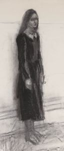 Jane Bond RP NEAC - 20th Century Charcoal Drawing, Women in Black