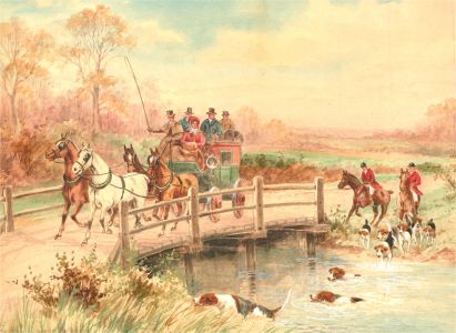 Early 20th Century Watercolour - The Mail Coach and the Hunt