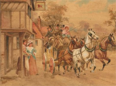 Early 20th Century Watercolour - Mail Coach and Horses