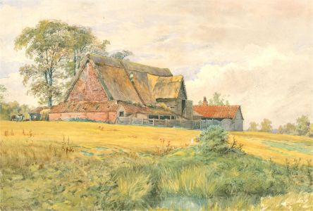 Charles Harmony Harrison - Signed 1881 Watercolour, Thatching the Barn