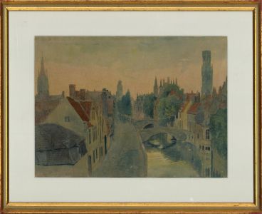P.M. Roy - Framed 1898 Watercolour, View of Bruges
