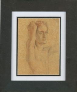 Early 20th Century Coloured Pencil - Male Nude, Arm Raised