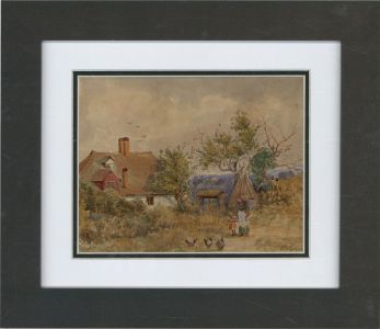 Mid 19th Century Watercolour - Mother And Daughter Feed The Chickens