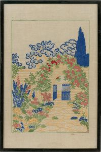 W. B. Hunter - Signed & Framed 1930 Embroidery, Summer Garden