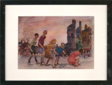 Ronald Olley (b.1923) - Framed 20th Century Watercolour, Playing in the Blitz