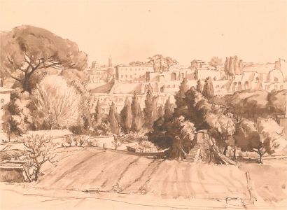 1968 Pen and Ink Drawing - Aventino, Rome